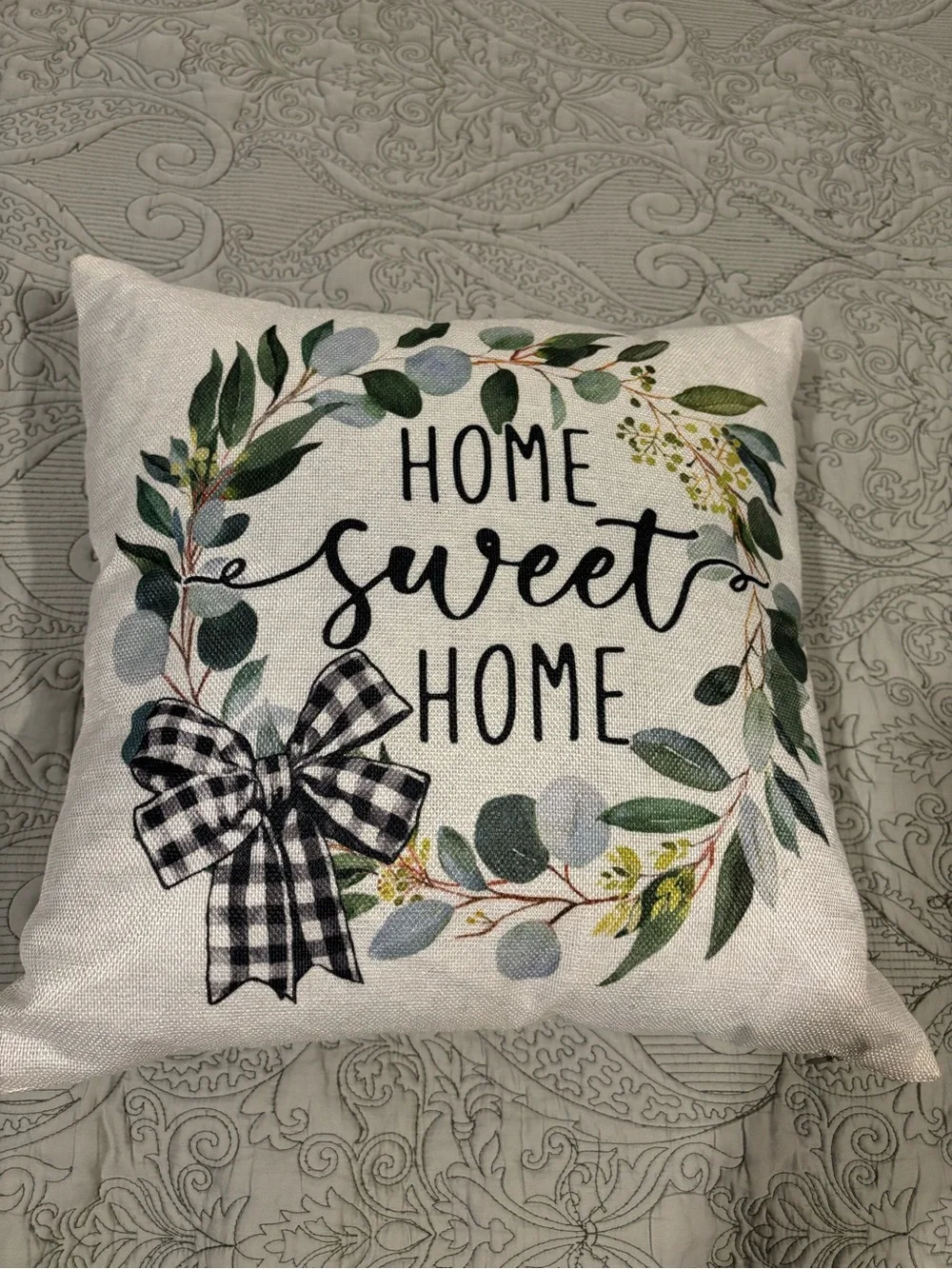 Home Sweet Home Decorative Pillow - Green Wreath Design